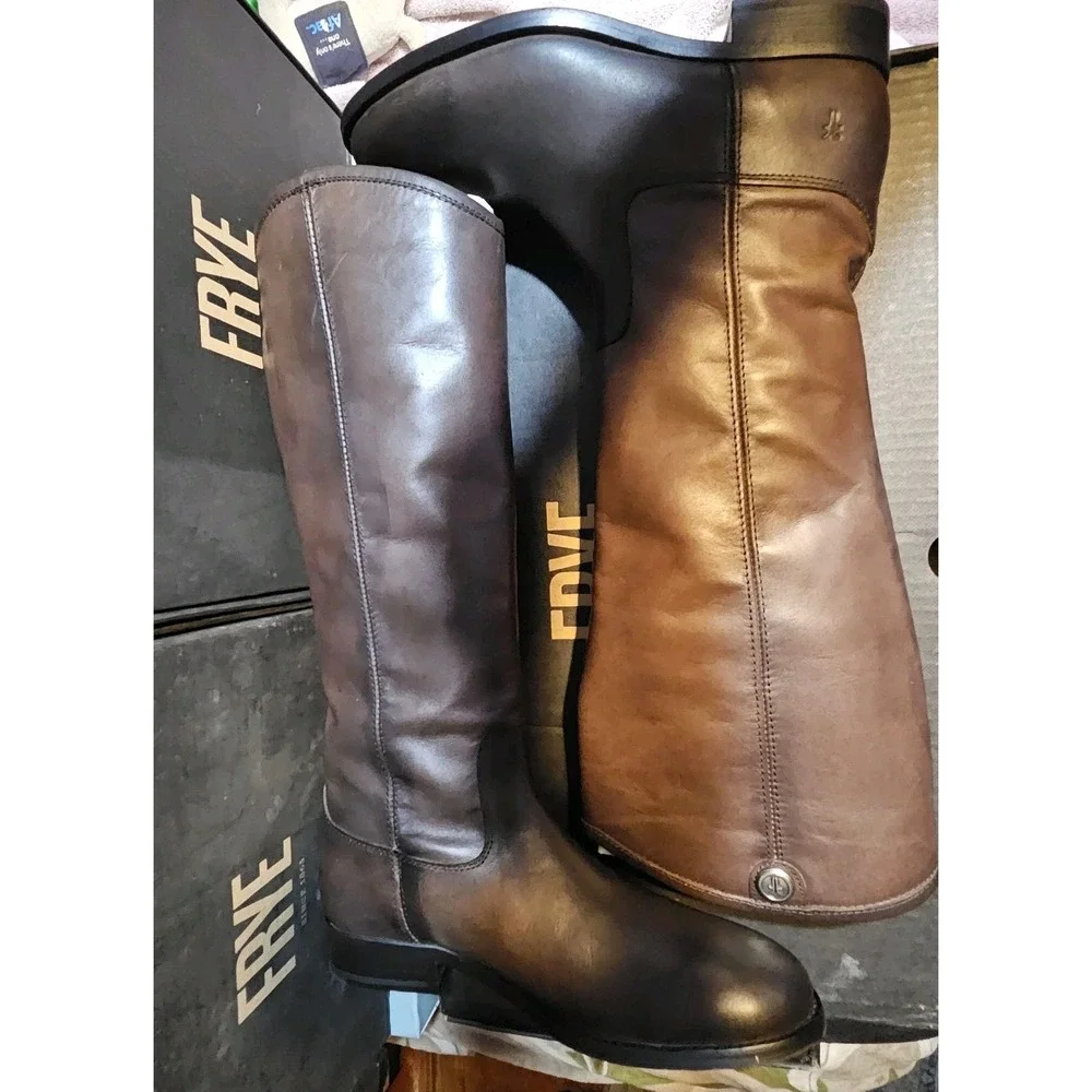 FRYE Melissa Button‎ 2 Knee High Riding Boots Women's Size 5.5M Smoke Leather